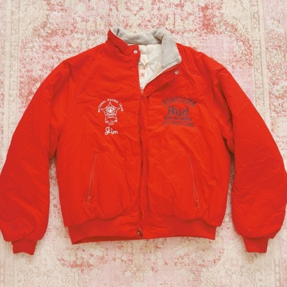 Swingster, 1960s Men Red Bomber Jacket with Embroidered Logos